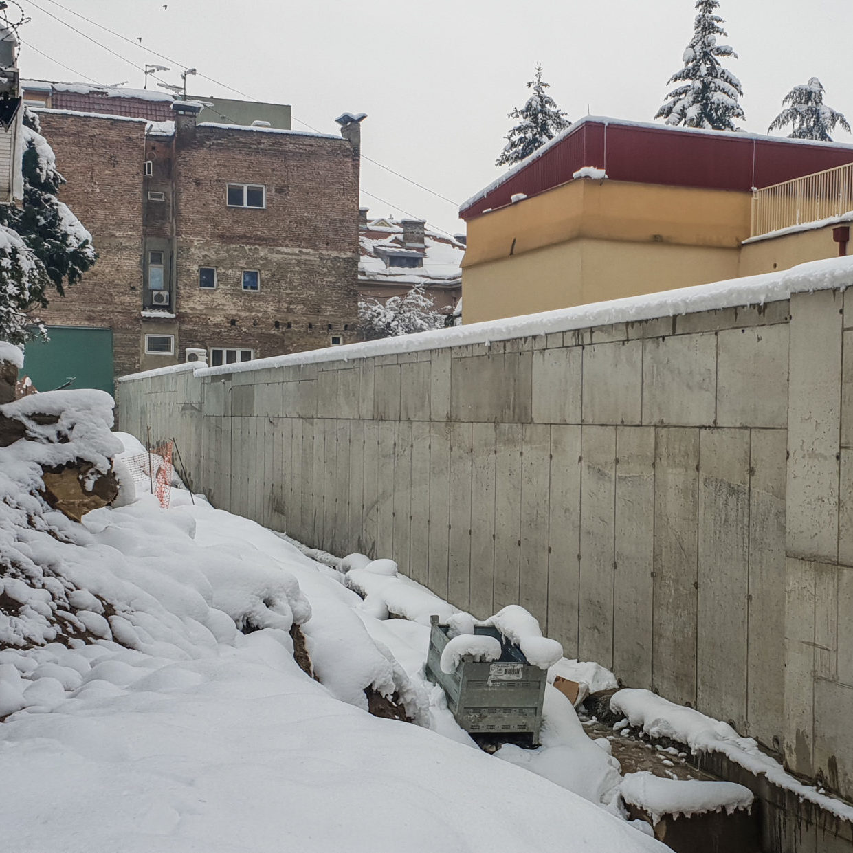 Snowy exterior of belgrade site