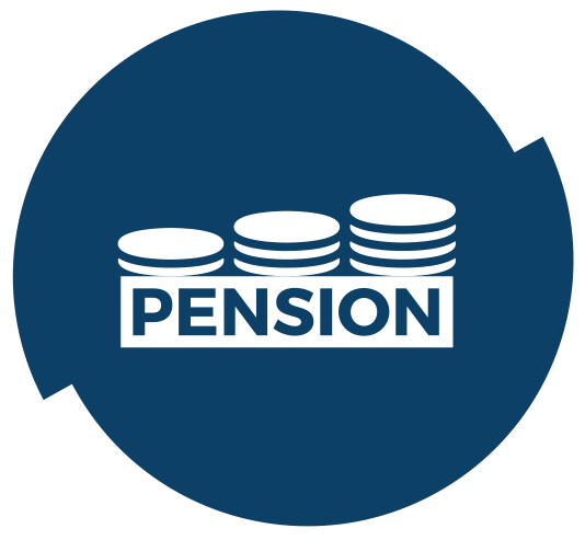 stack of coins on blue background with the word Pension on